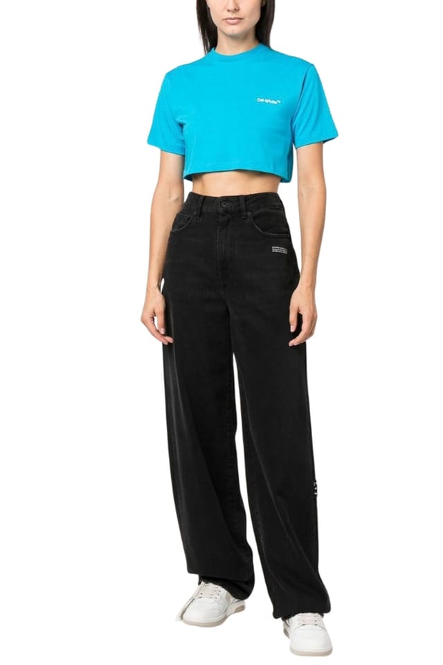 Off-White Off-White Women's Helvetica Short Sleeve Crew Cropped T-shirt in Light Blue - 2