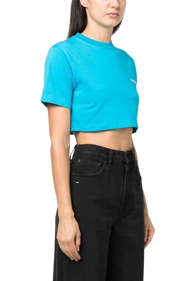 Off-White Off-White Women's Helvetica Short Sleeve Crew Cropped T-shirt in Light Blue - 3