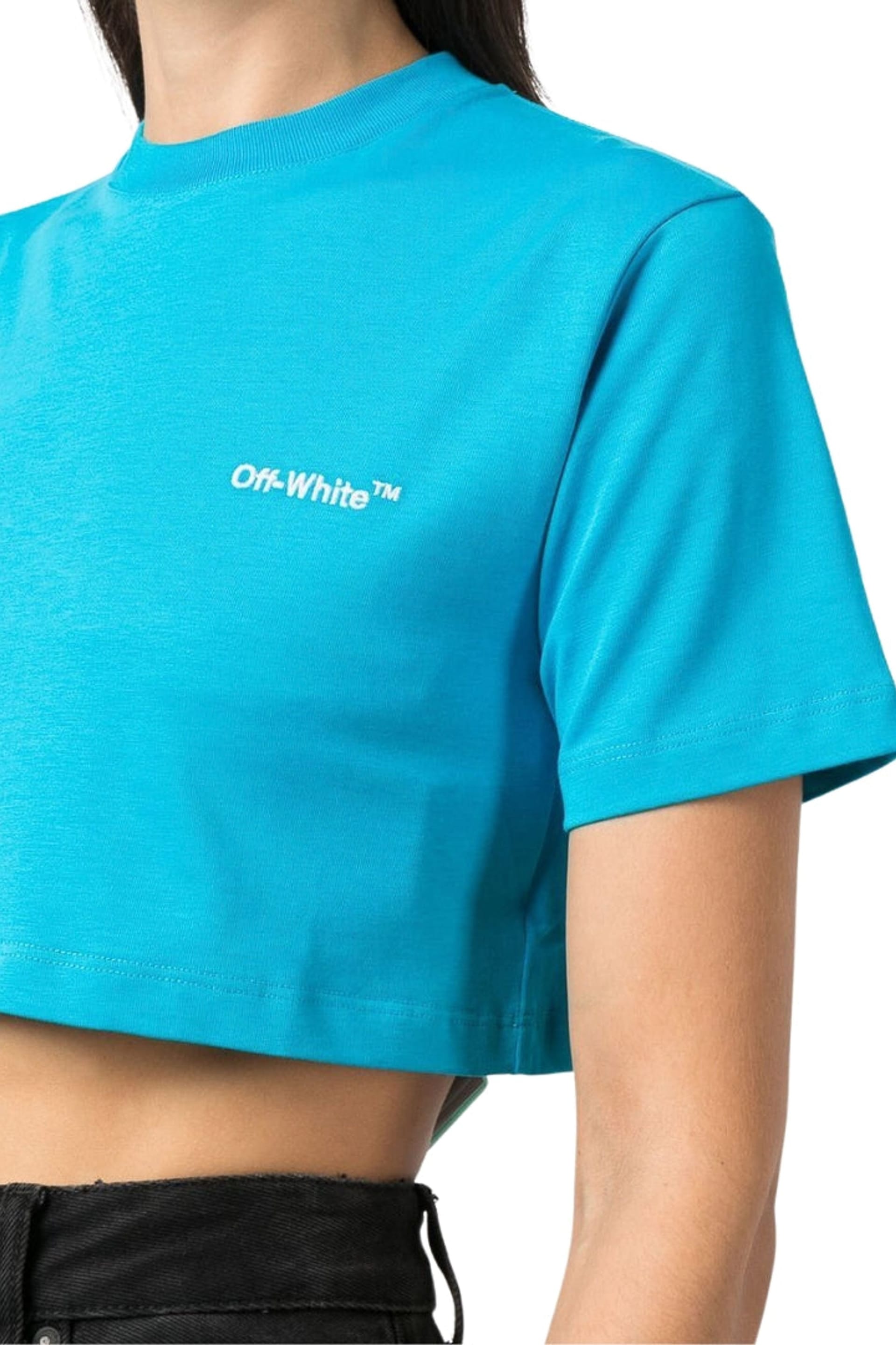 Off-White Off-White Women's Helvetica Short Sleeve Crew Cropped T-shirt in Light Blue - 4