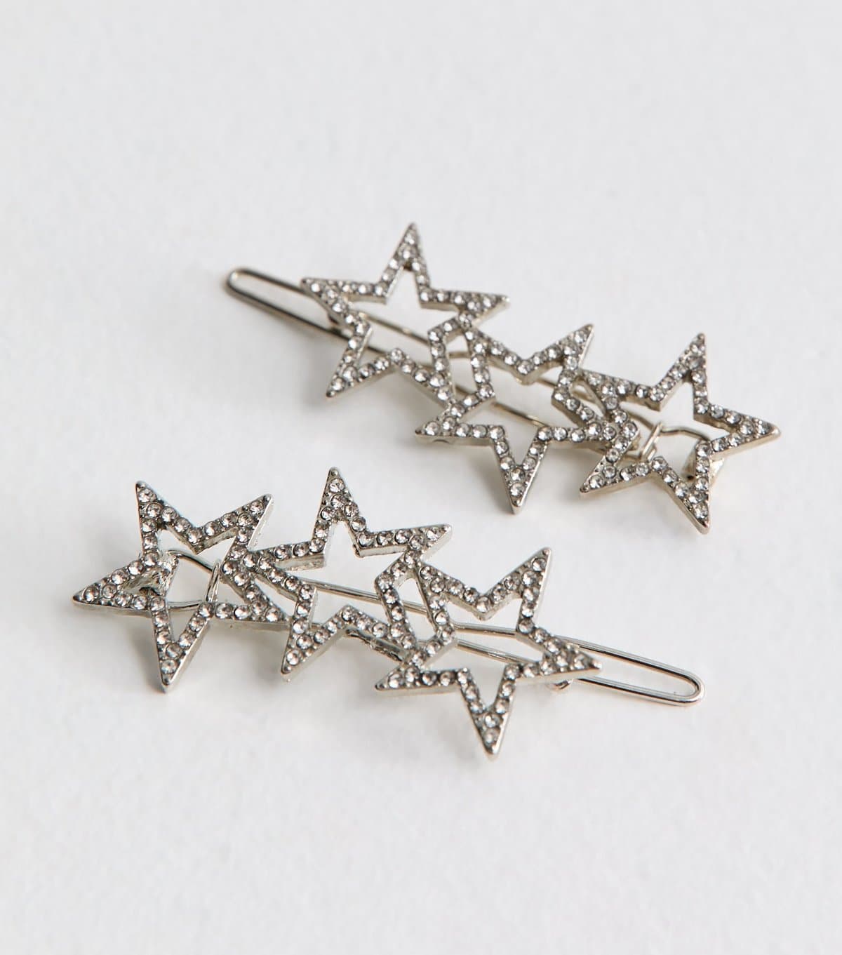 New Look Pack of 2 Silver Tone Diamante Star Slide Hair Clips New Look