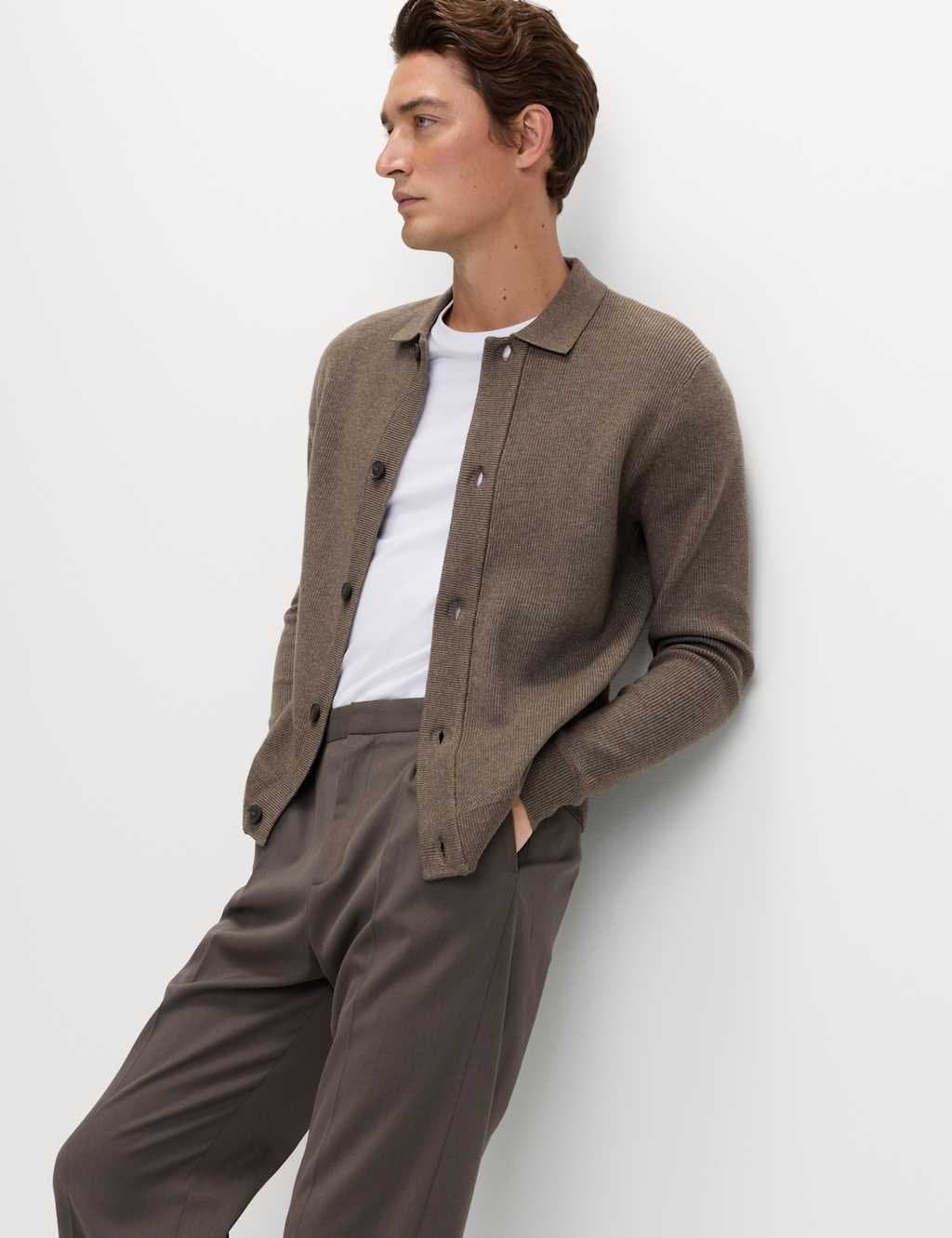 Marks & Spencer M&S Cotton Blend Knitted Jacket Medium Brown