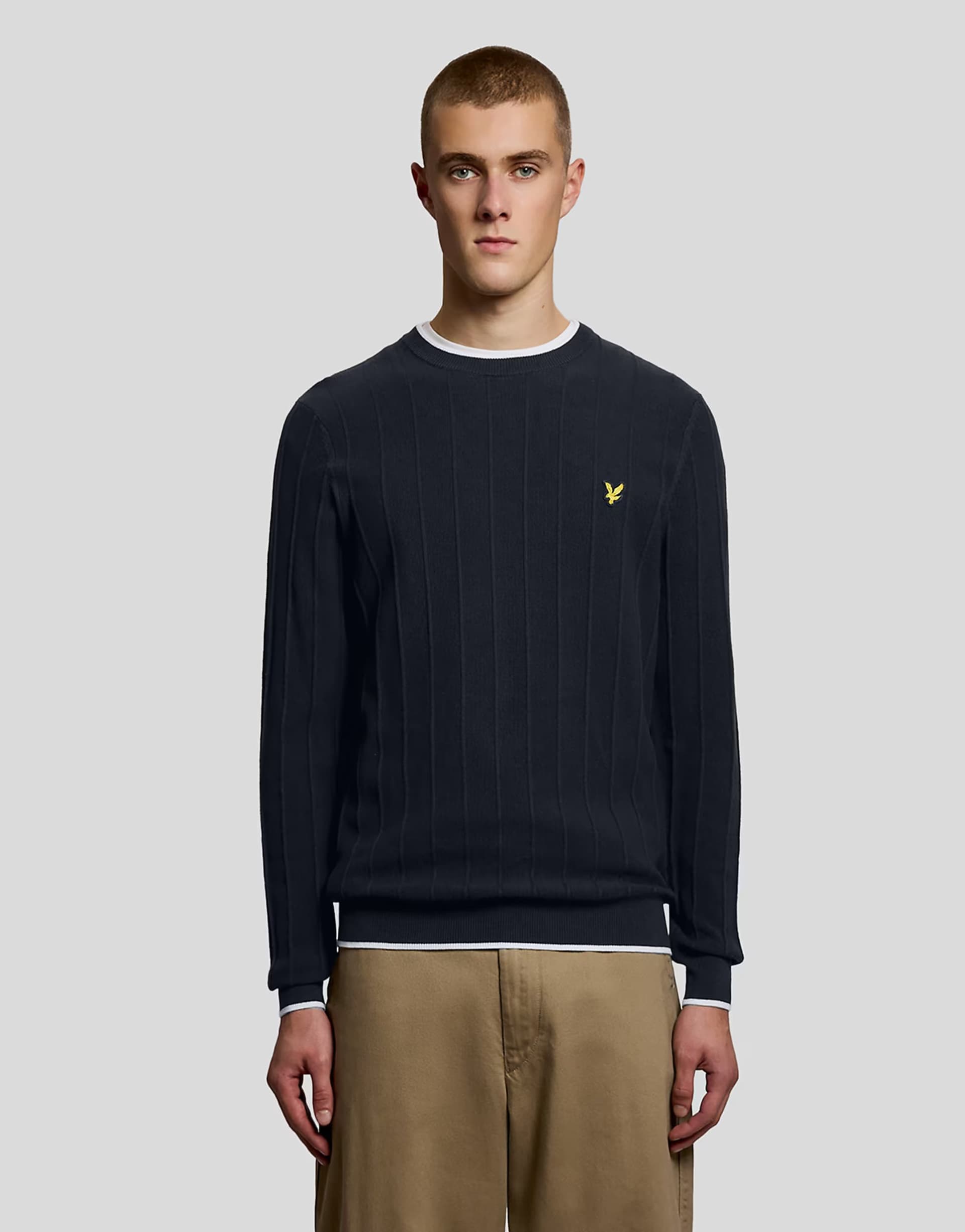 ASOS Lyle & Scott Mid knits tipped pique knitted crew neck jumper in z271 dark navy