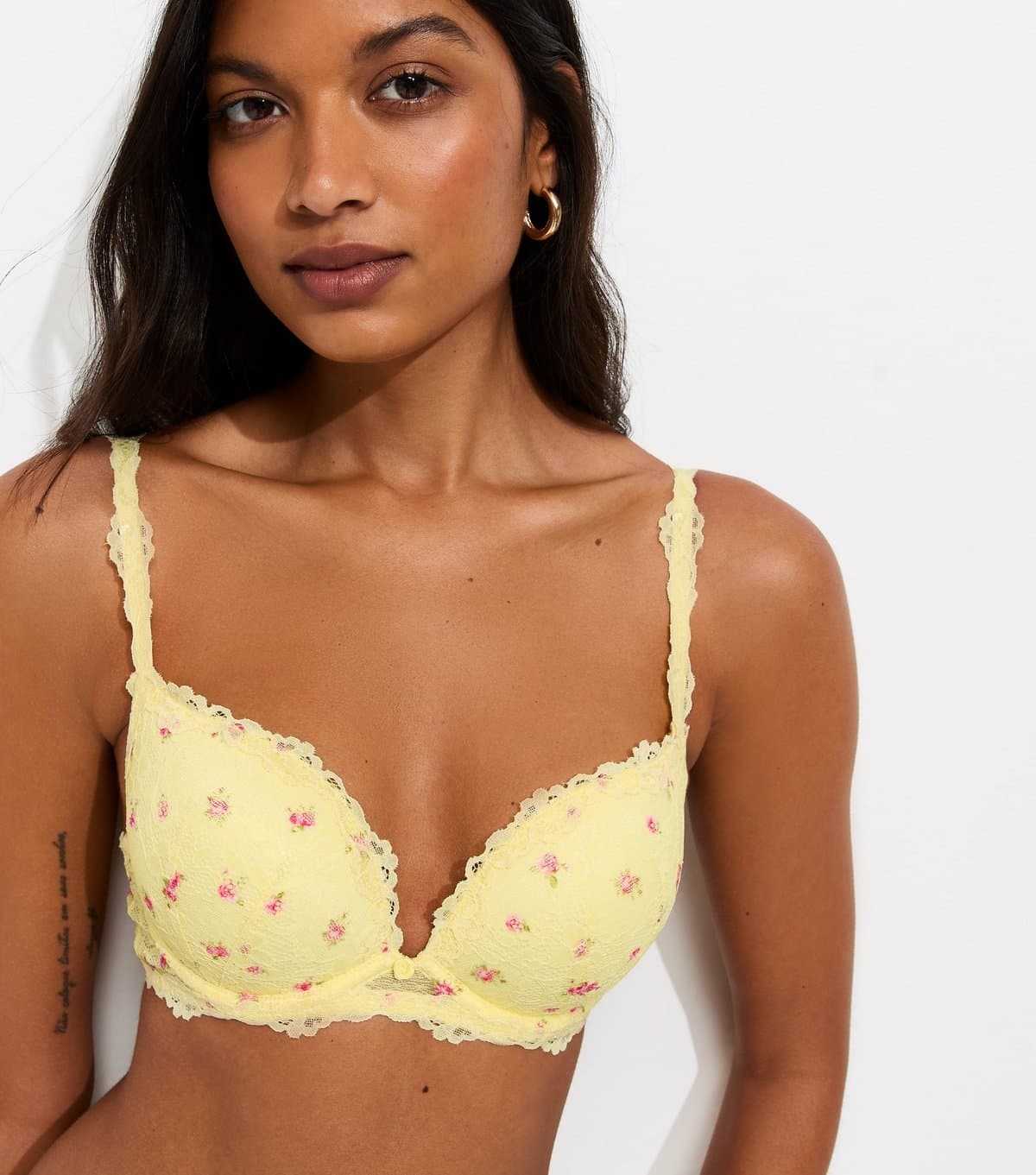 New Look Women's Yellow Floral Print Lace Push Up Bra New Look