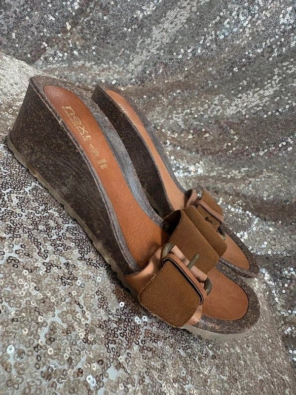 Next Next leather vintage style mule wedge sandals