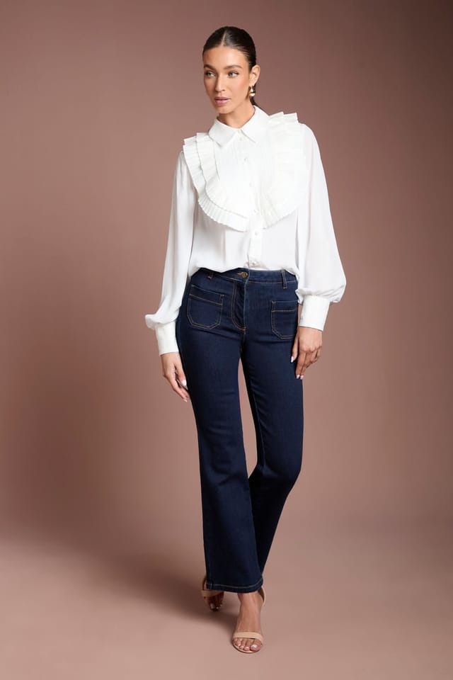 Coast Coast Women's Cotton Poplin Ruffle Shirt in Ivory - 2