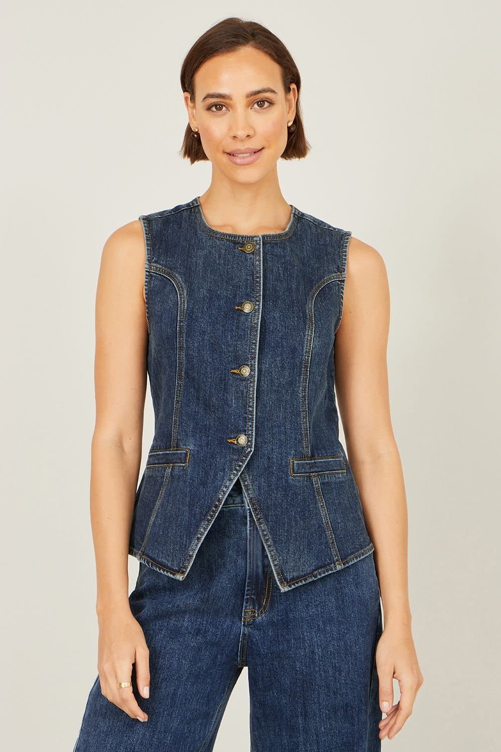 Yumi Yumi Women's Blue Stretch Long Denim Waistcoat