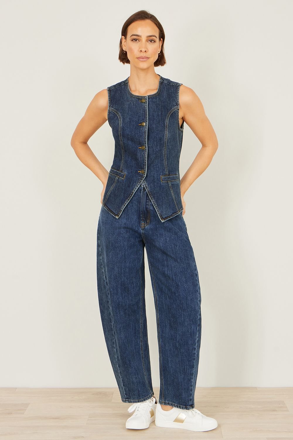 Yumi Yumi Women's Blue Stretch Long Denim Waistcoat - 2