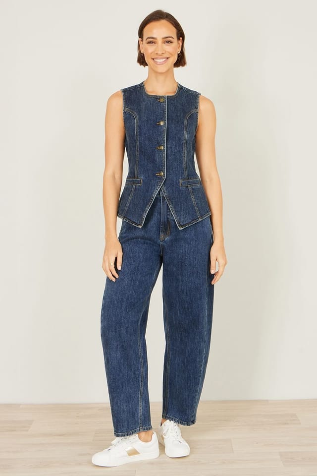 Yumi Yumi Women's Blue Stretch Long Denim Waistcoat - 3