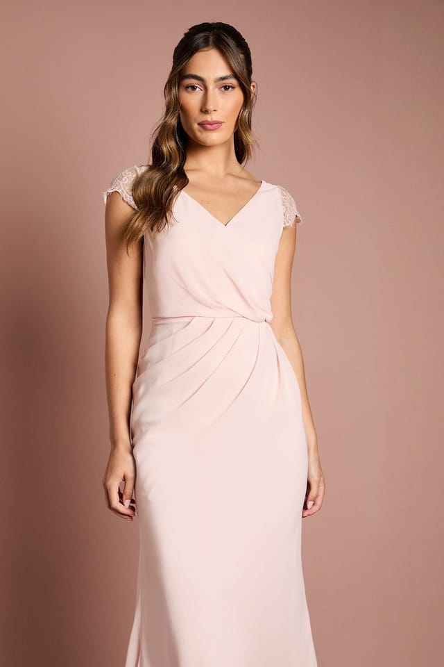 Coast Coast Women's Georgette & Lace Detail Wrap Effect Maxi Bridesmaid Dress in Blush - 2