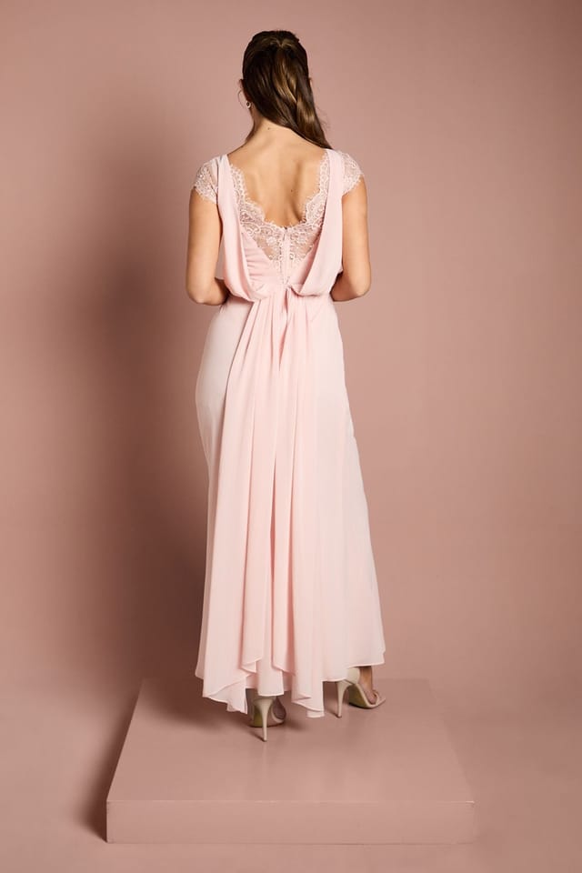 Coast Coast Women's Georgette & Lace Detail Wrap Effect Maxi Bridesmaid Dress in Blush - 3