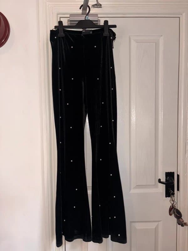 ASOS Size 10 ASOS Luxe Flared White Leg Trousers with Pearls.