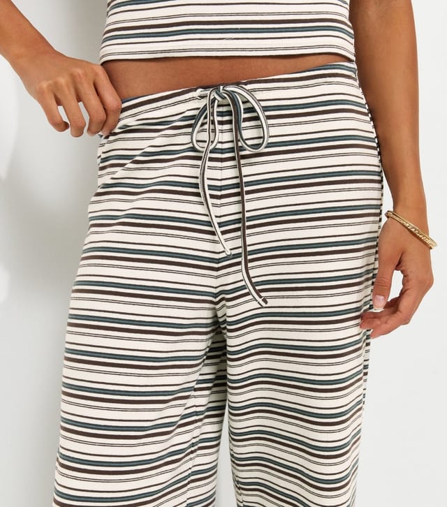 New Look Women's Cream Cotton Rich Striped Wide Leg Jersey Trousers New Look - 3