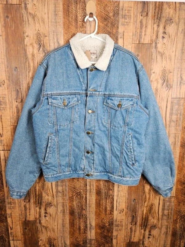 The Trader Jeans Co Vintage Trader Jeans Co. Sherpa Lined Denim Jacket – Blue – 90s Style –