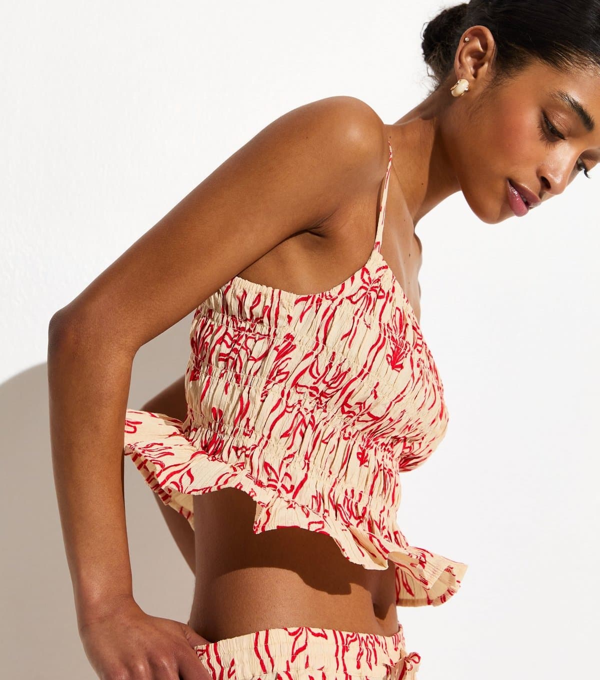 New Look Women's Red Sun Print Shirred Cami Beach Top New Look