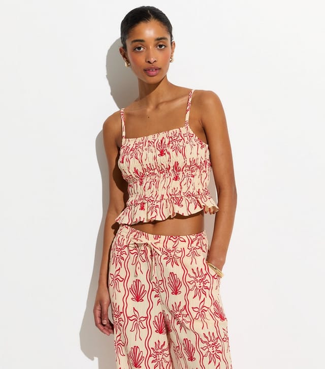 New Look Women's Red Sun Print Shirred Cami Beach Top New Look - 2