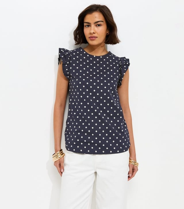 New Look Women's Navy Spot Print Frill Sleeve Top New Look - 2