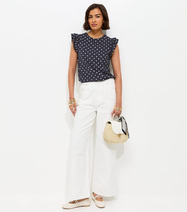 New Look Women's Navy Spot Print Frill Sleeve Top New Look - 3