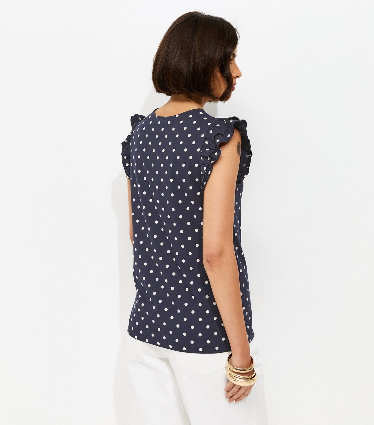 New Look Women's Navy Spot Print Frill Sleeve Top New Look - 4