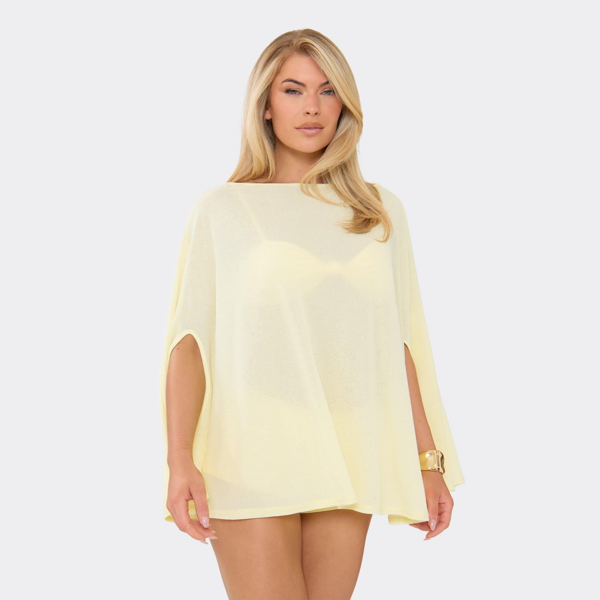 EGO Strappy Bralet With Cape Top And Hot Pant Shorts Co-Ord Set In Lemon, Women's Size UK 6