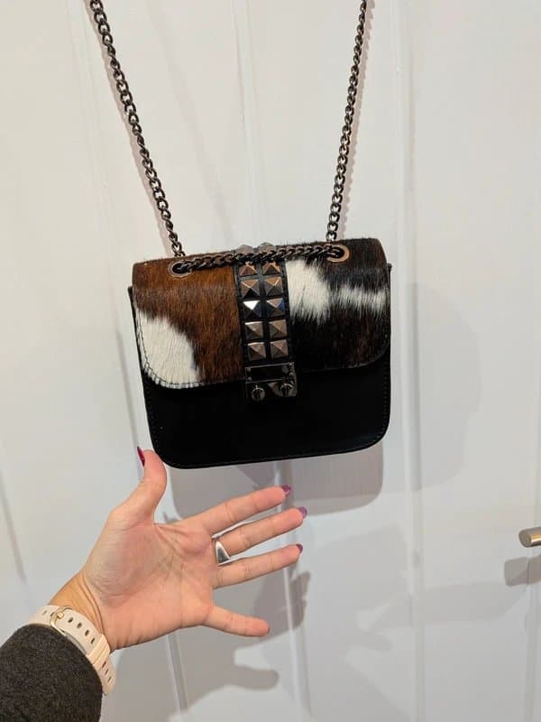 ASOS Genuine Leather Cow Print Handbag – Studded – Chain Strap – New – ASOS
