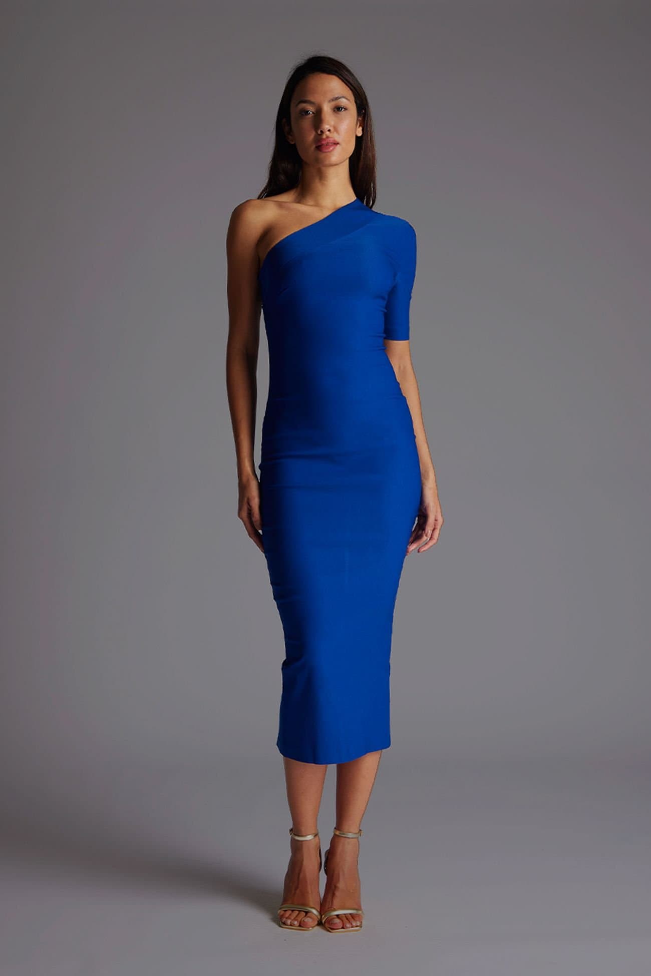 Vesper Vesper Women's One Shoulder Bodycon Midaxi Dress in Cobalt