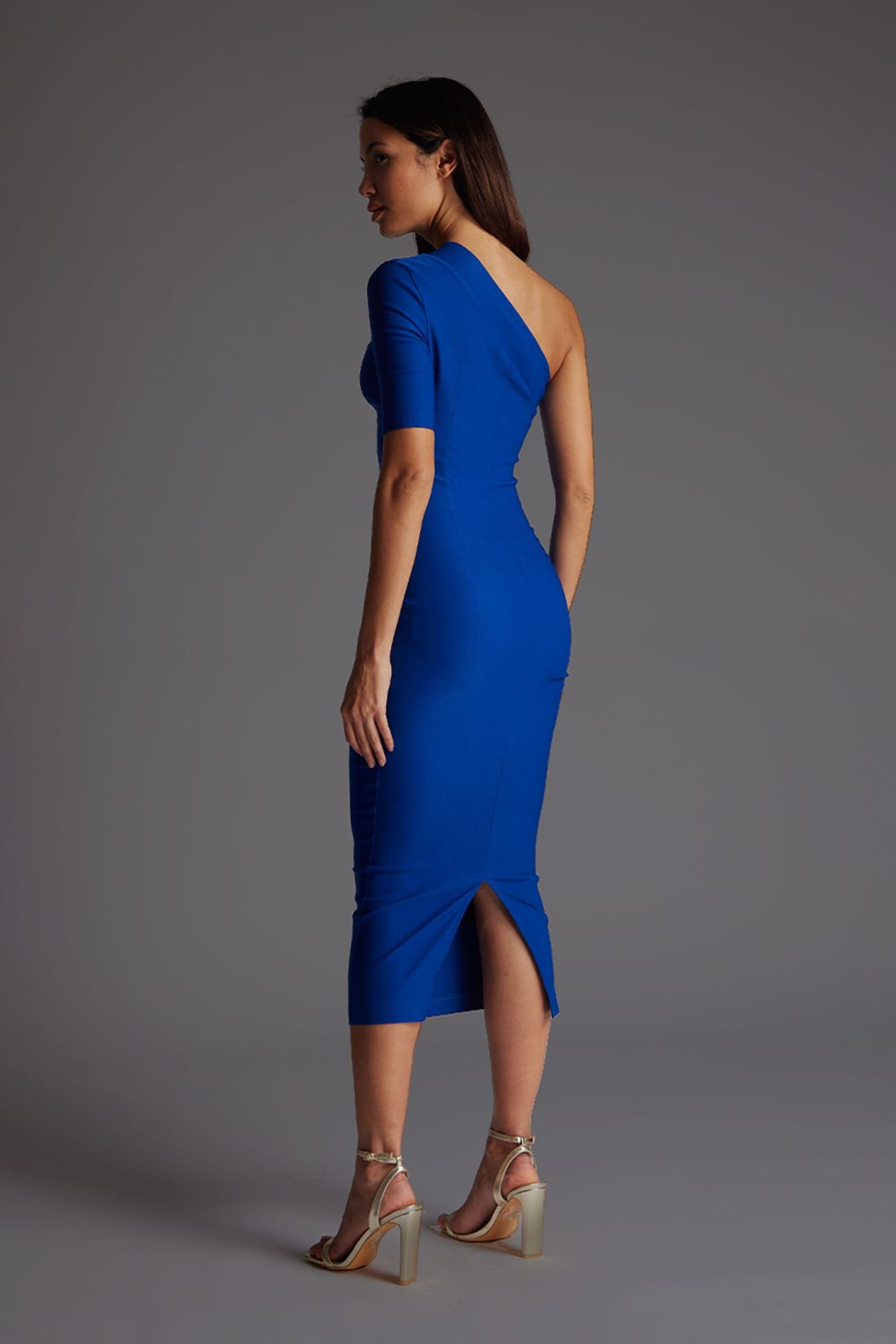 Vesper Vesper Women's One Shoulder Bodycon Midaxi Dress in Cobalt - 3