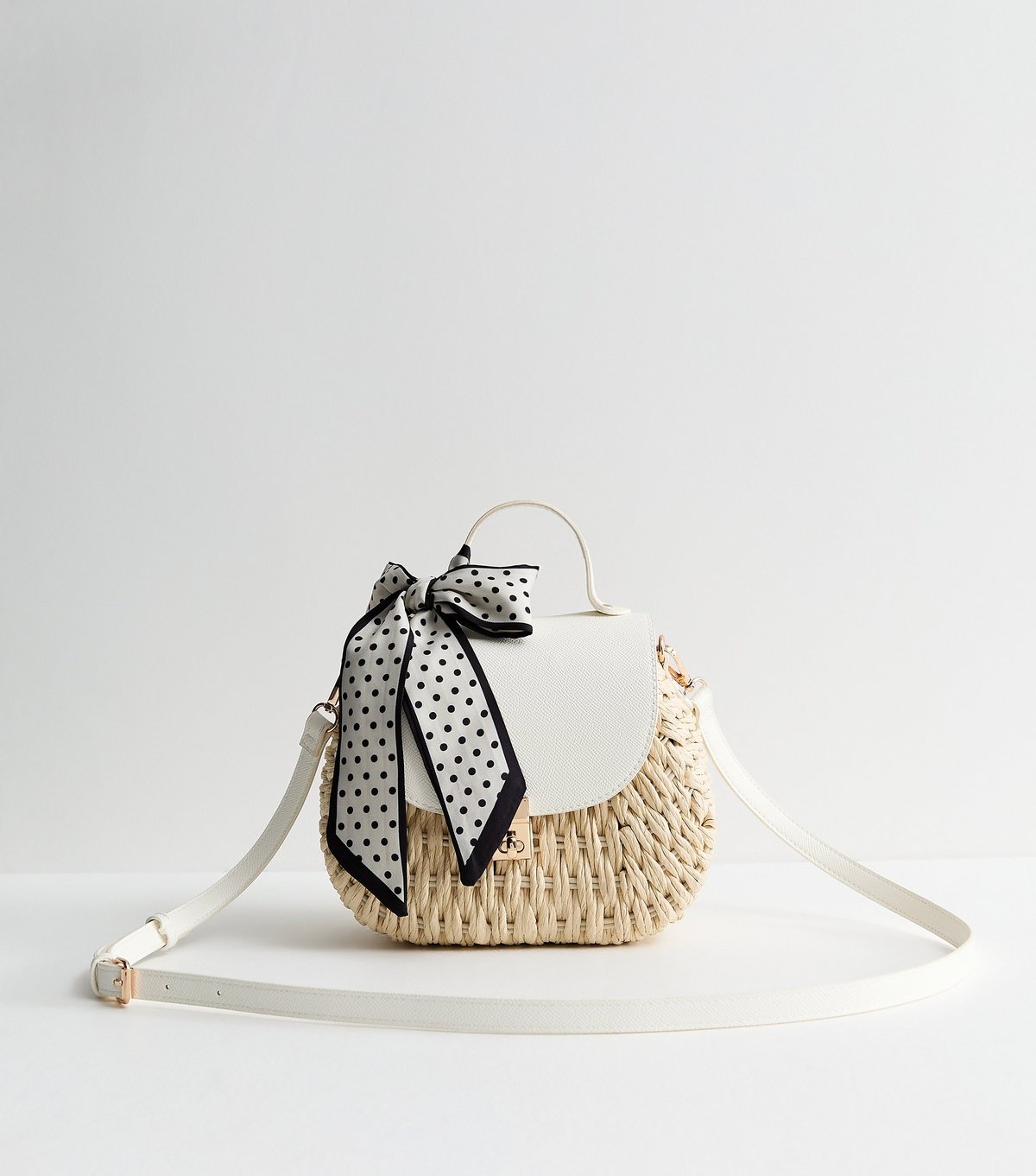 New Look Stone Woven Wicker Crossbody Bag with Scarf New Look - 2