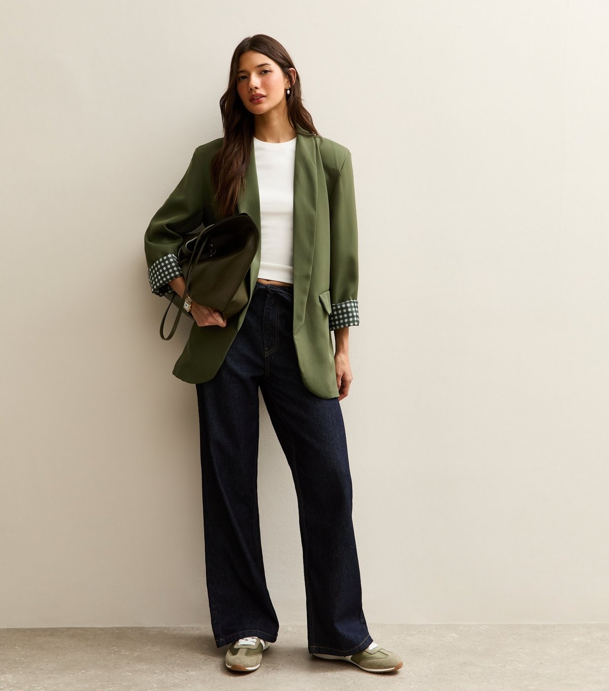 Gini London Women's Khaki Contrast Trim Check Blazer Gini London New Look - 3