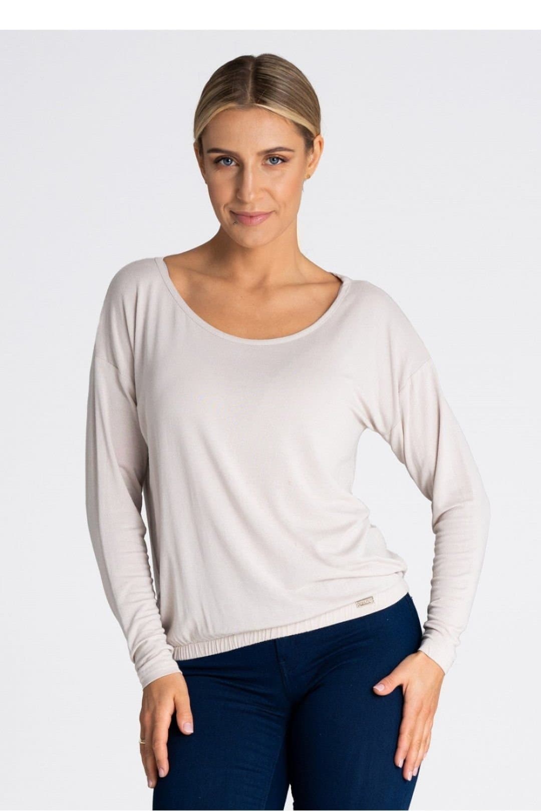 Love Lace Love Lace Women's Fine Fabric Loose Blouse with Elastic Hem in Beige