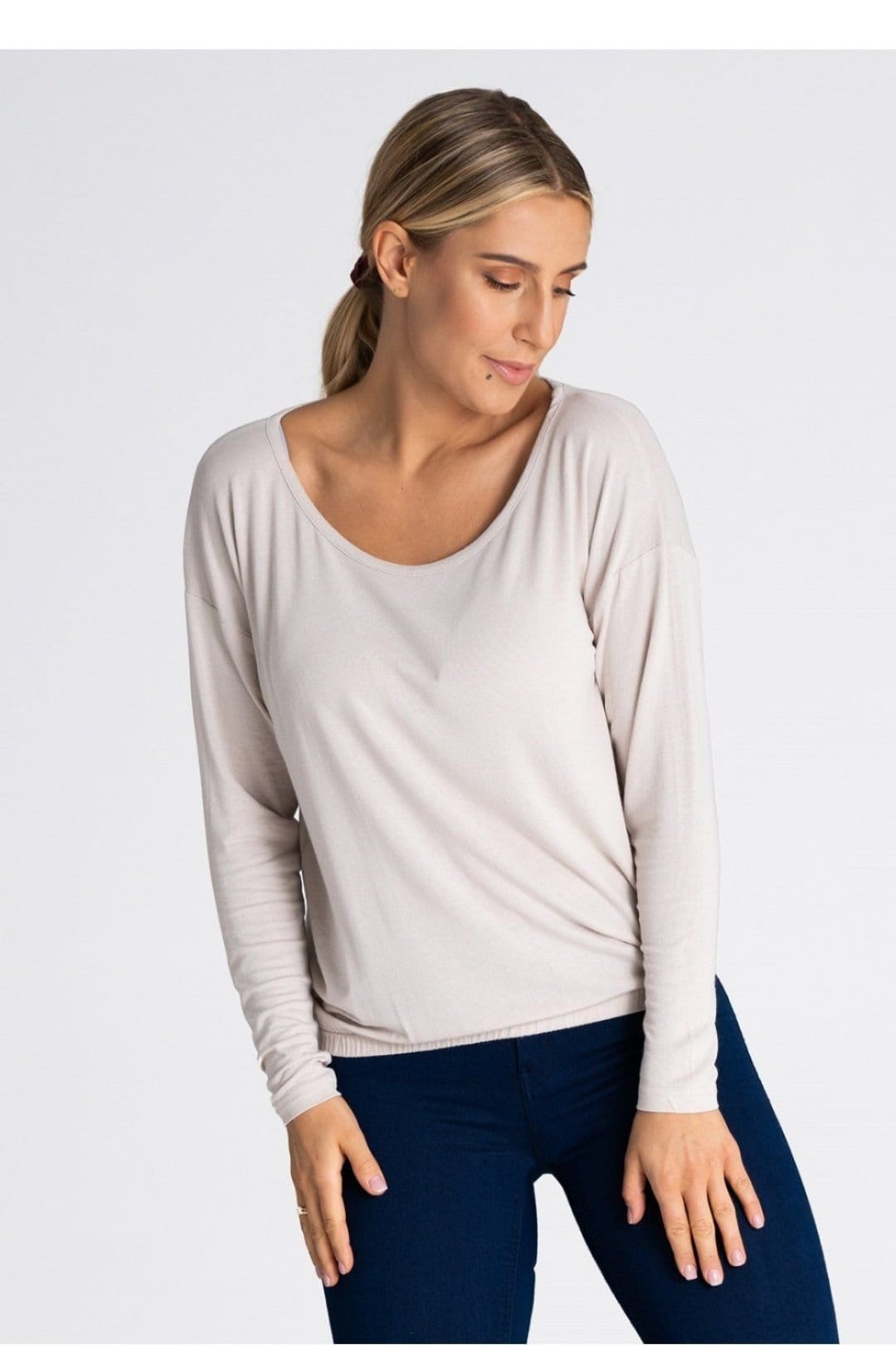 Love Lace Love Lace Women's Fine Fabric Loose Blouse with Elastic Hem in Beige - 4