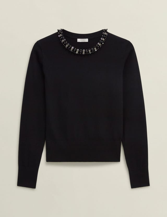 Hobbs London Hobbs London Women's Oakley Beaded Jumper in True Black - 2