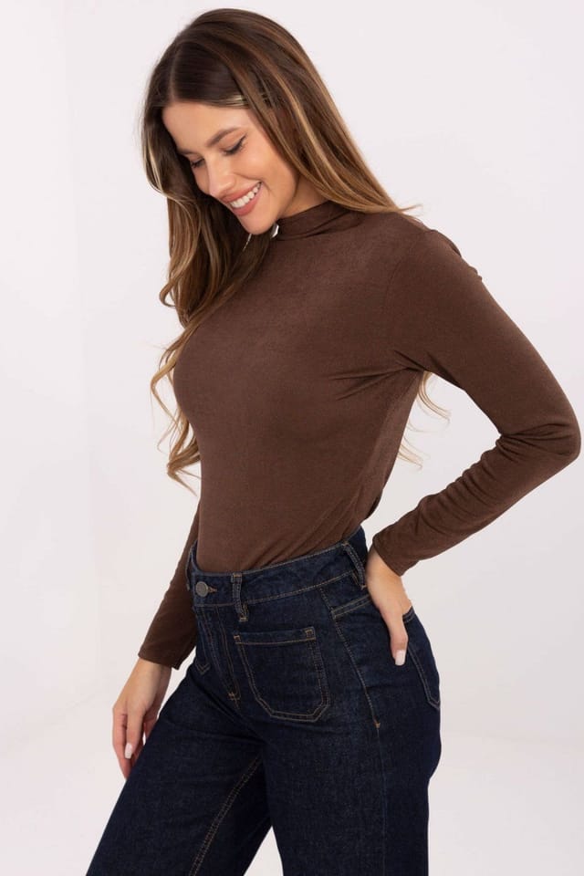 Love Lace Love Lace Women's Fitted Turtleneck Blouse for Workwear in Brown - 2