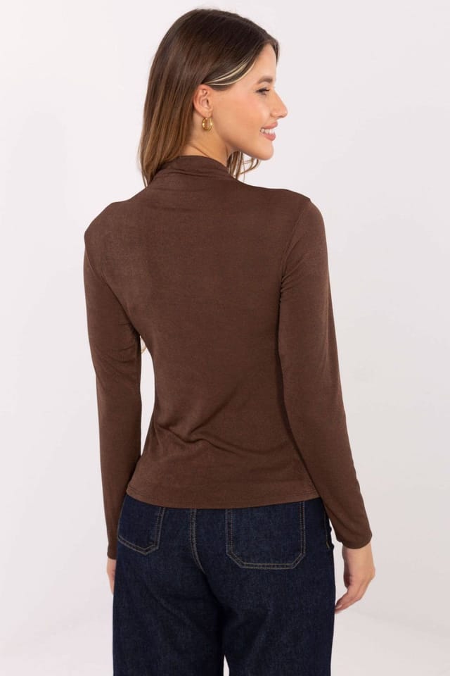 Love Lace Love Lace Women's Fitted Turtleneck Blouse for Workwear in Brown - 3