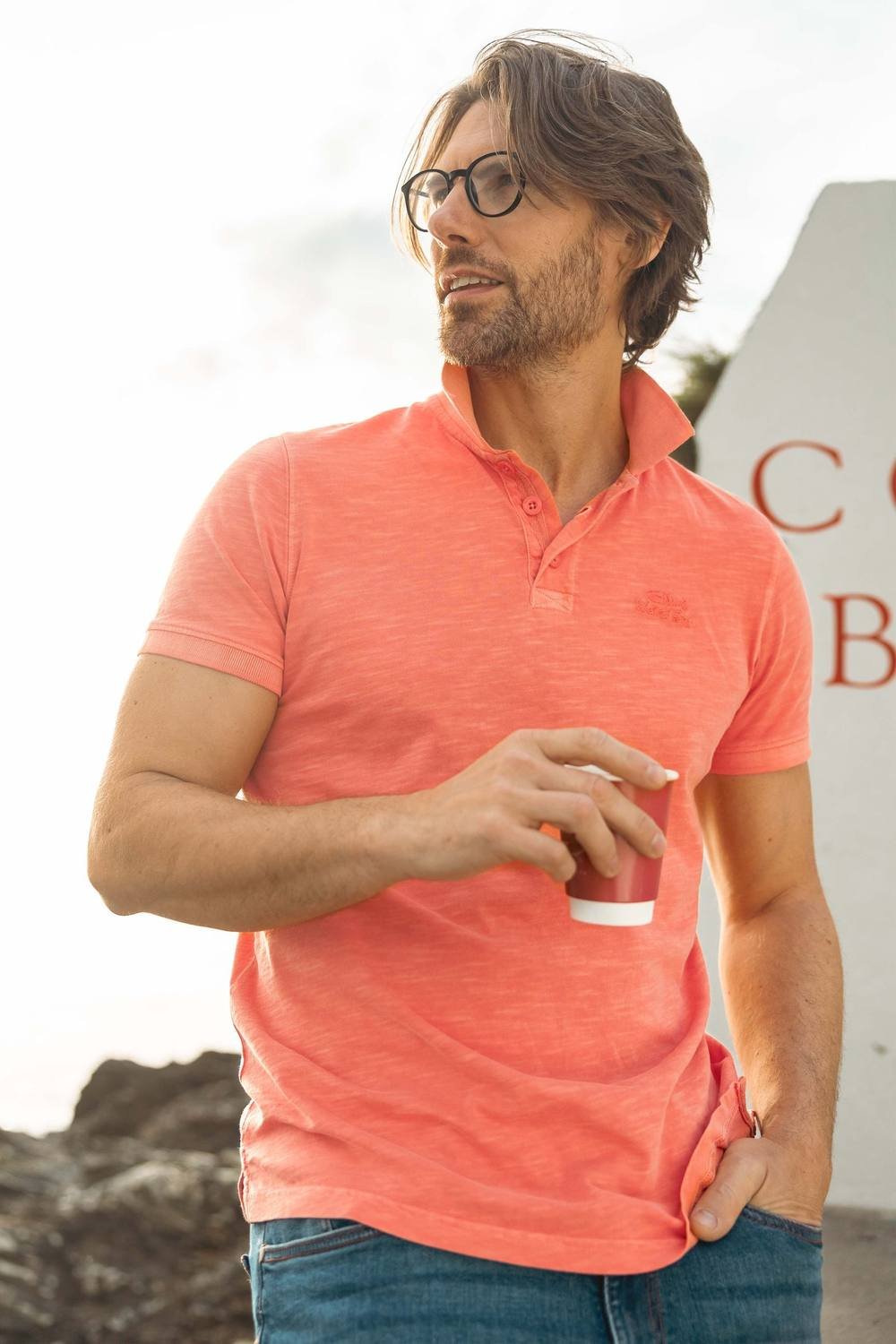 Weird Fish Weird Fish Men's Indy Polo Shirt in Coral - 4