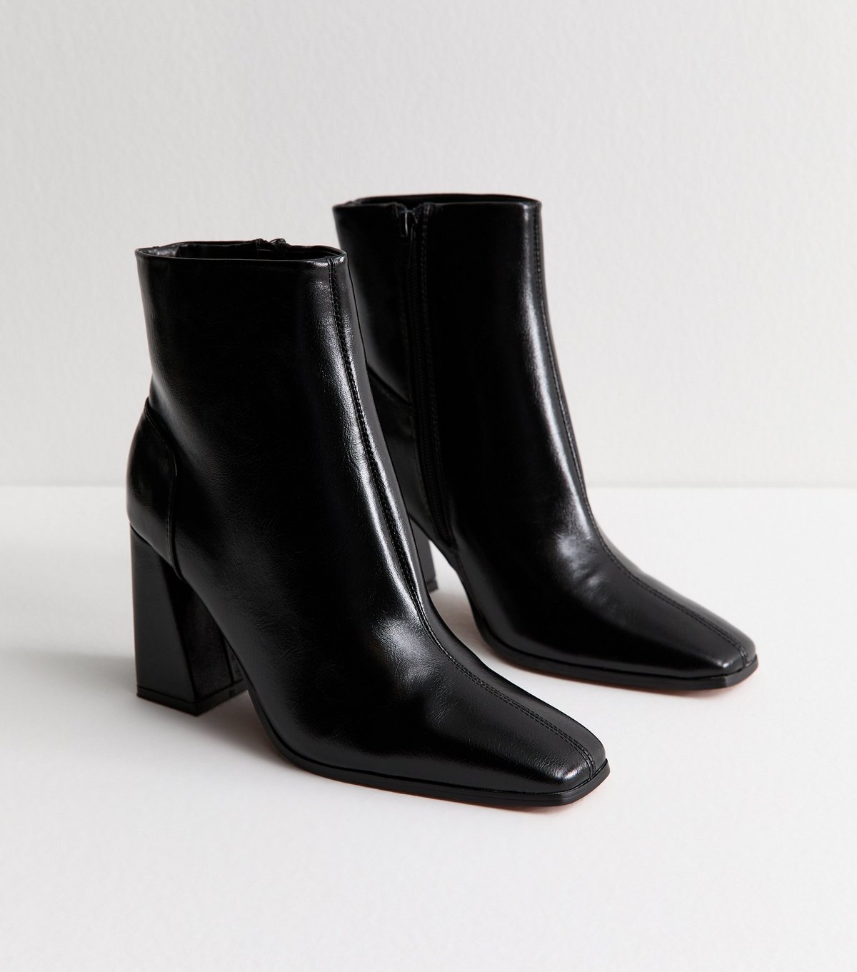 New Look Women's Black Faux Leather Square Toe Ankle Boots Vegan New Look - 3