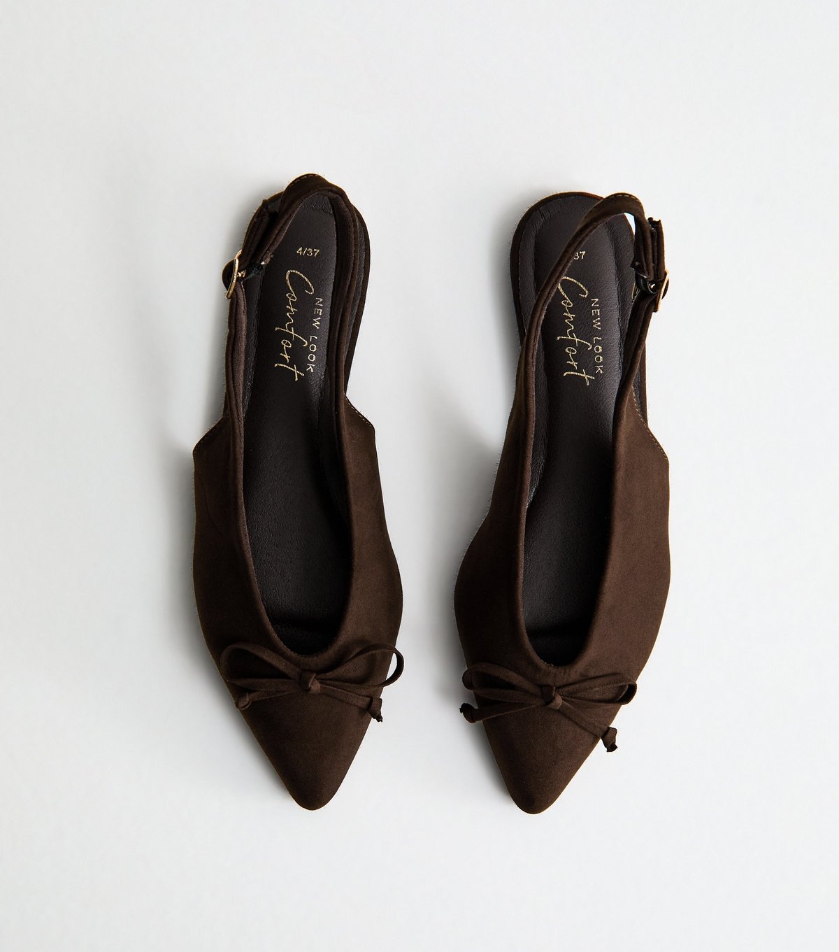 New Look Women's Brown Faux Suede Top Bow Pointed Slingback Pumps Vegan New Look - 2