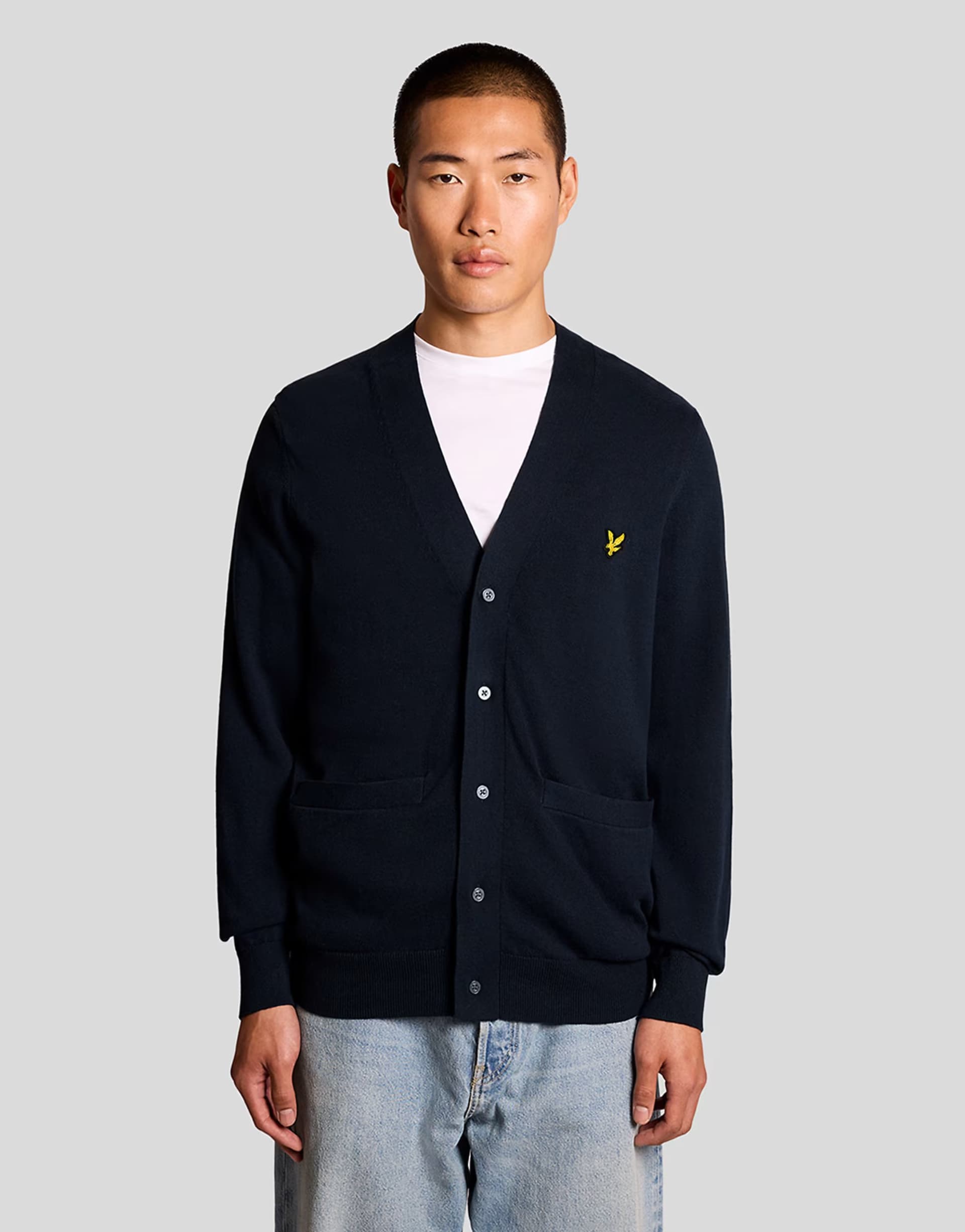 ASOS Lyle & Scott Mid knits cotton v neck cardigan in z271 dark navy