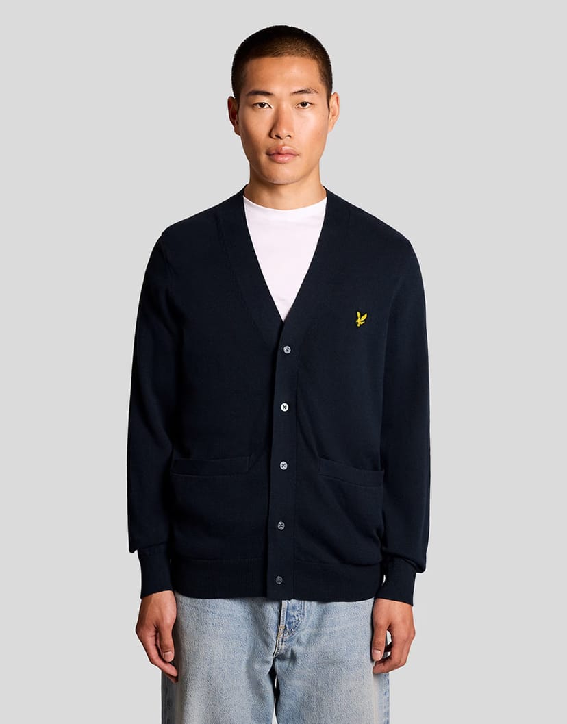 ASOS Lyle & Scott Mid knits cotton v neck cardigan in z271 dark navy - 1