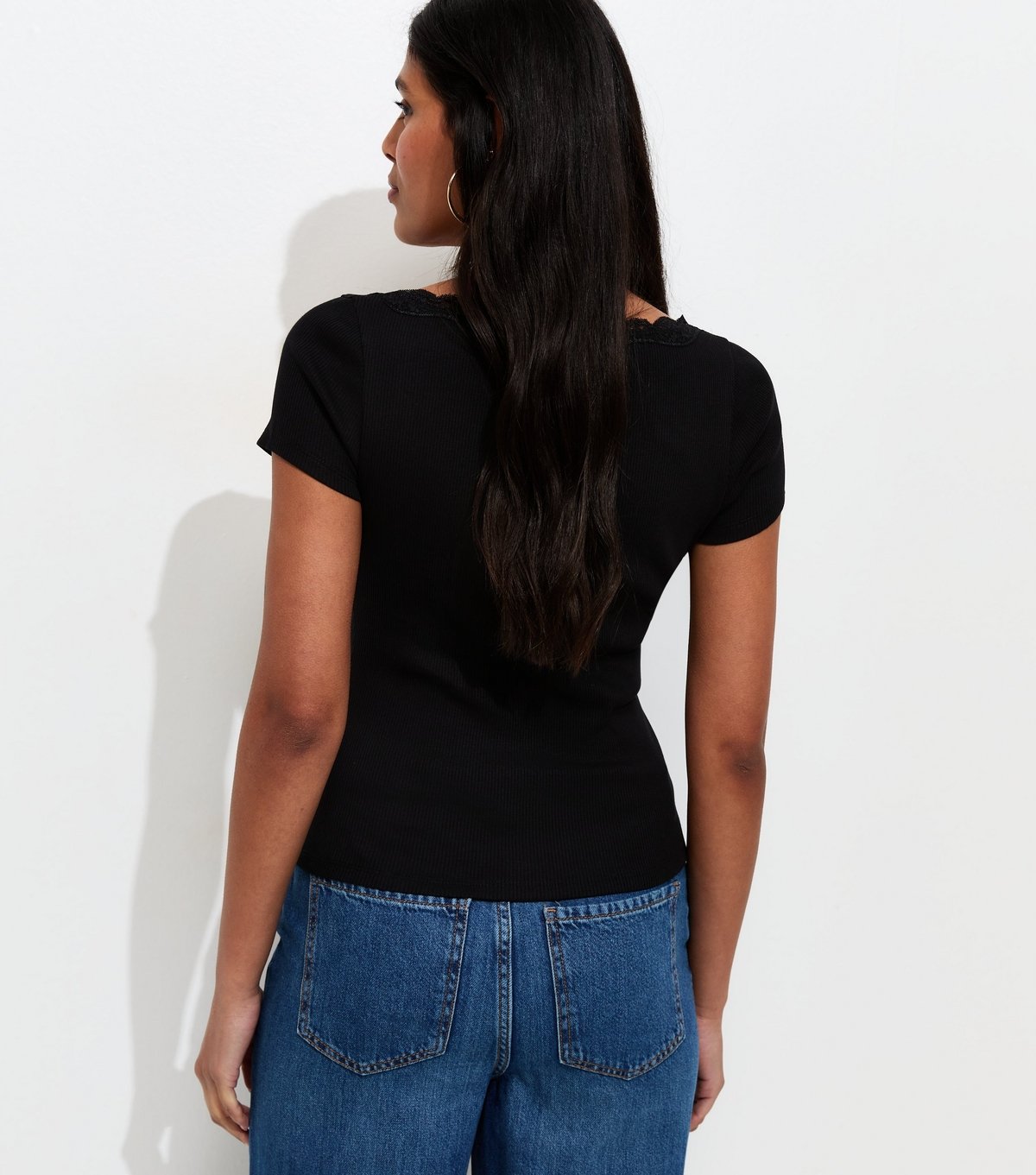 New Look Women's Black V Neck Lace Trim Top New Look - 4