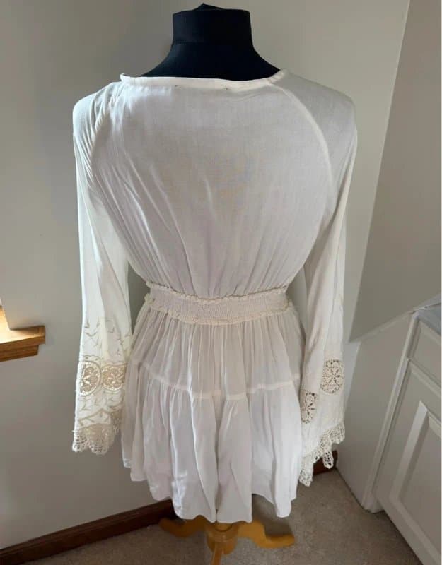 Papa Pia Papa Pia Luxe Boho White Beige Starfish Long Sleeve Viscose Dress Kaftan One Size 8-14