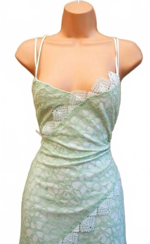 Topshop Topshop green white crochet lace strappy assymetric hem party short dress 10 UK S