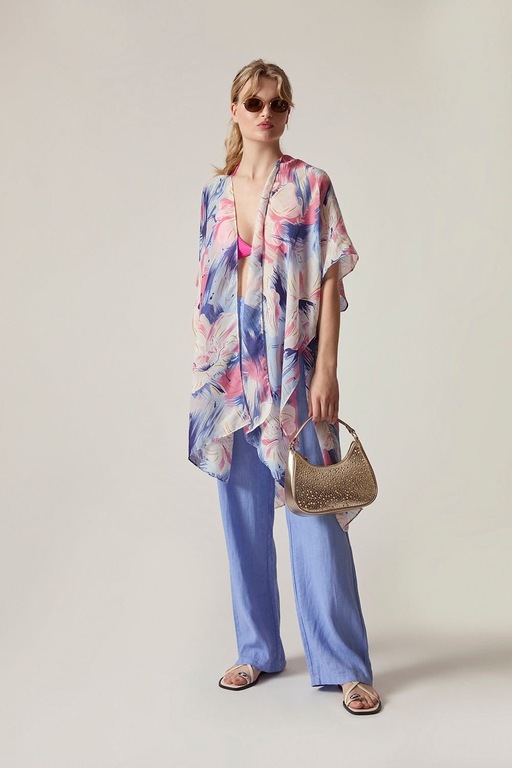 James Lakeland Women's Blue Iris Print Kaftan