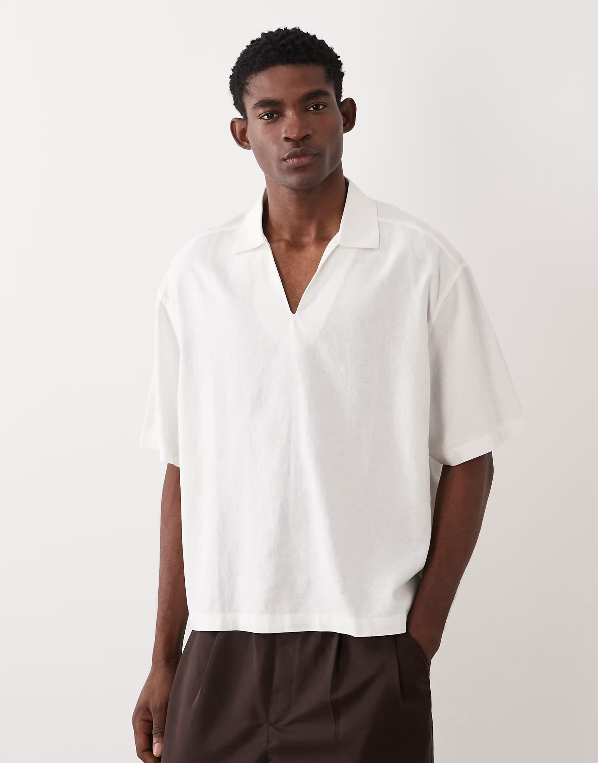 ASOS ASOS DESIGN boxy oversized overhead linen blend shirt in white