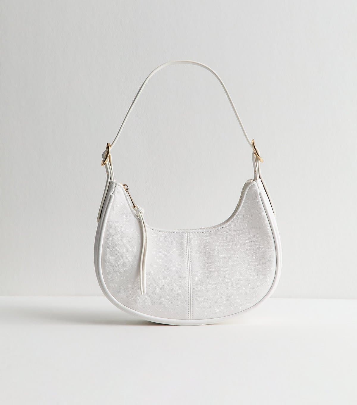 New Look New Look White Grained Faux Leather Oval Buckle Shoulder Bag