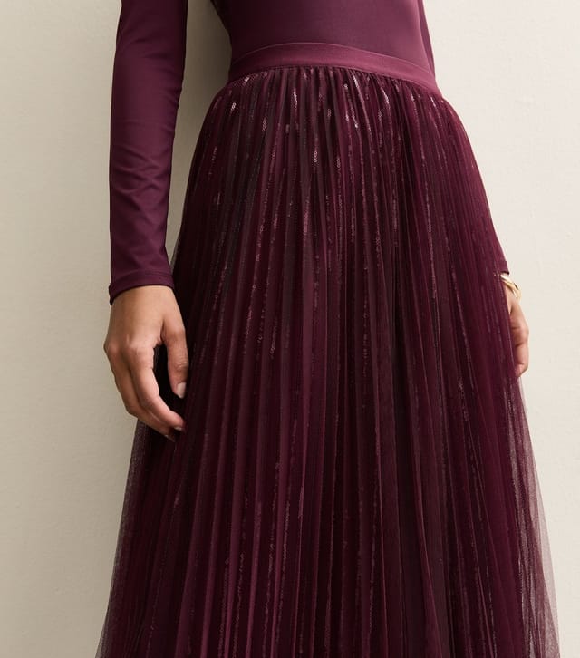 New Look Women's Burgundy Sequin Tulle Midi Skirt New Look - 2