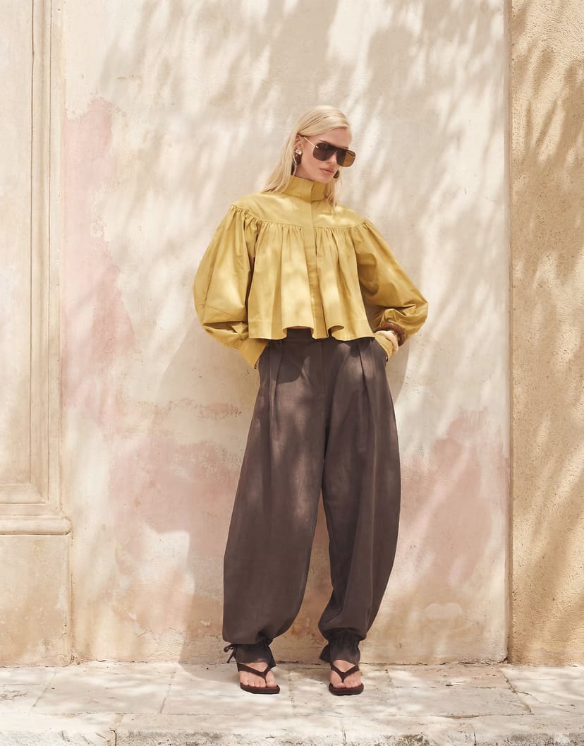 ASOS ASOS DESIGN Tailored balloon trouser with frill hem in brown - 1