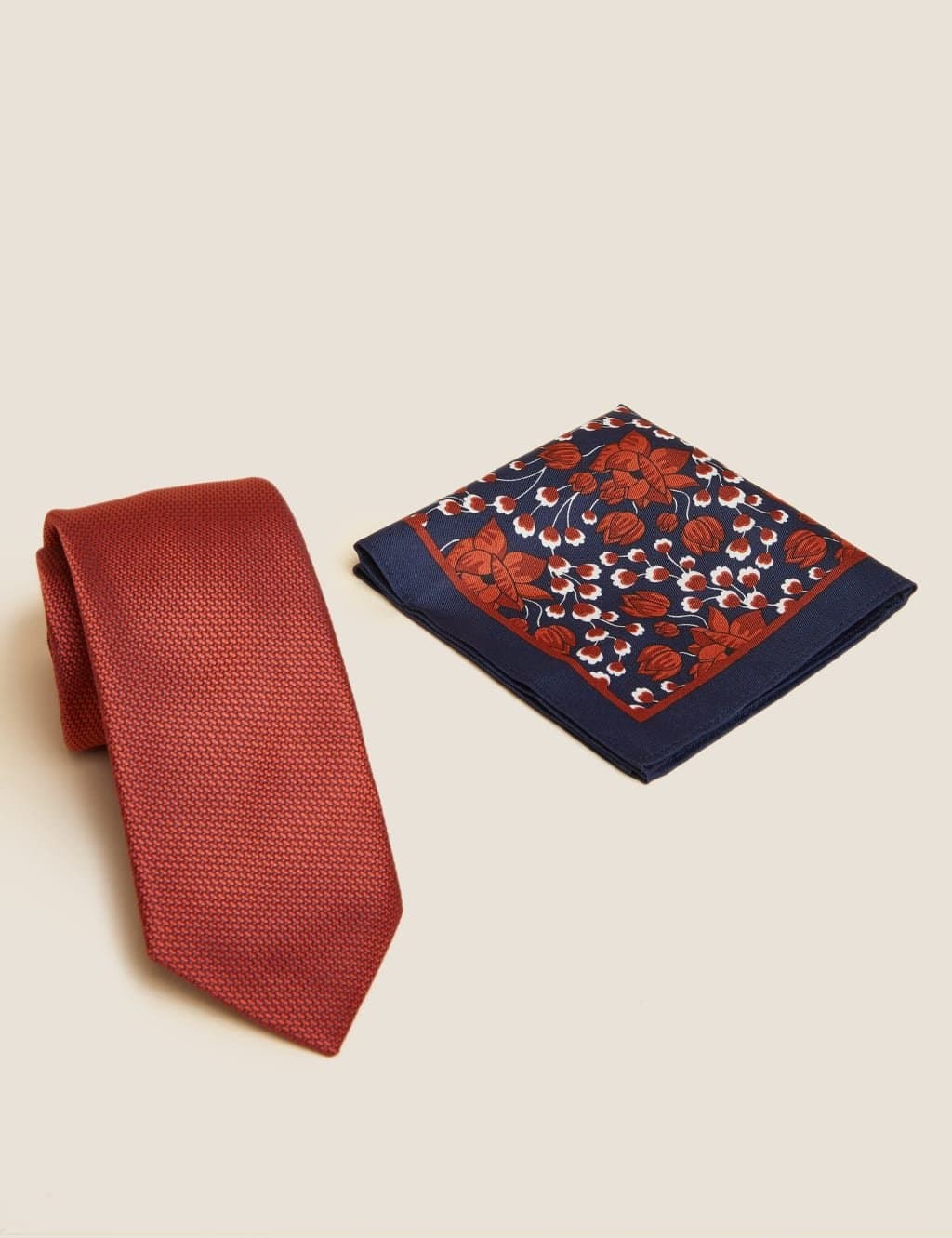 Marks & Spencer M&S Floral Tie & Pocket Square Set Rust