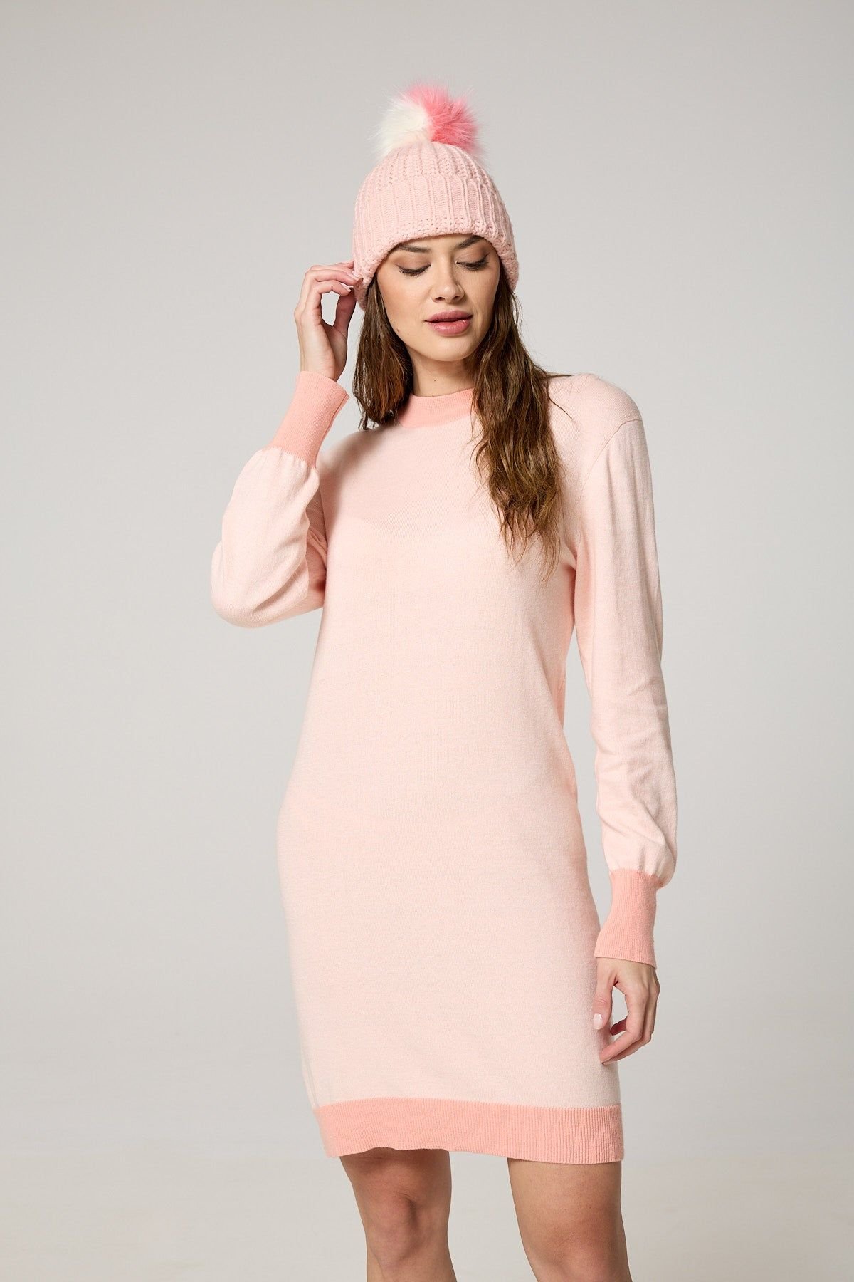 K-Win London K-Win London Women's Elegant Pink Cashmere Blend Knitted Dress in Peach - 3