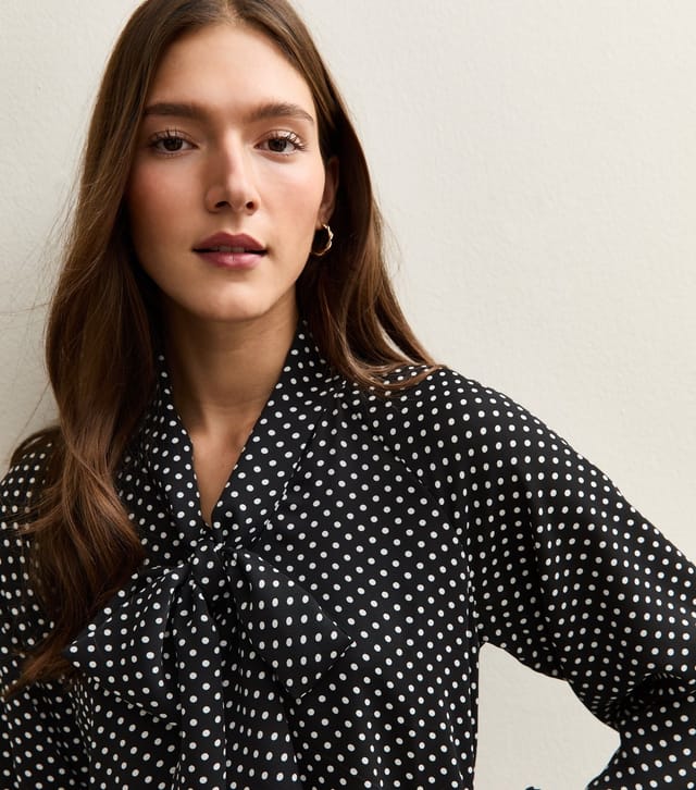 New Look Women's Black Polka Dot Pussybow Mini Dress New Look - 2