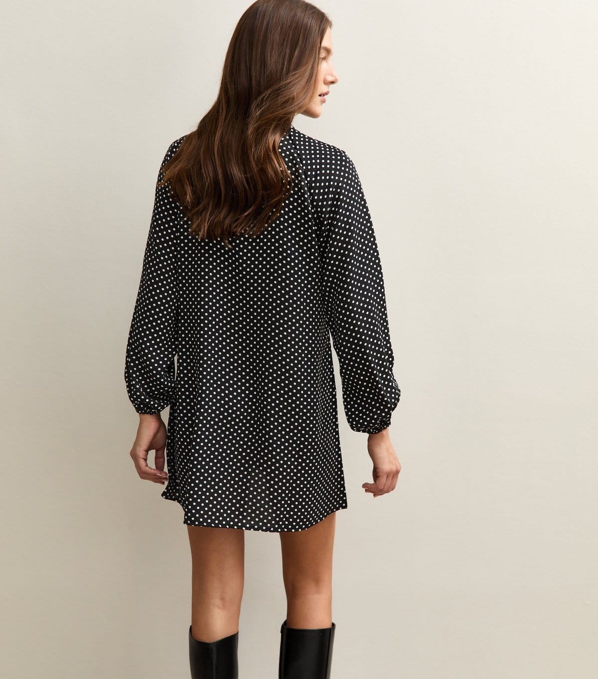 New Look Women's Black Polka Dot Pussybow Mini Dress New Look - 4
